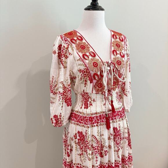 Anthropologie Bohemian Dress Size Small Boho Red Gold Long Maxi Me 2 Magic NWOT - Picture 4 of 15